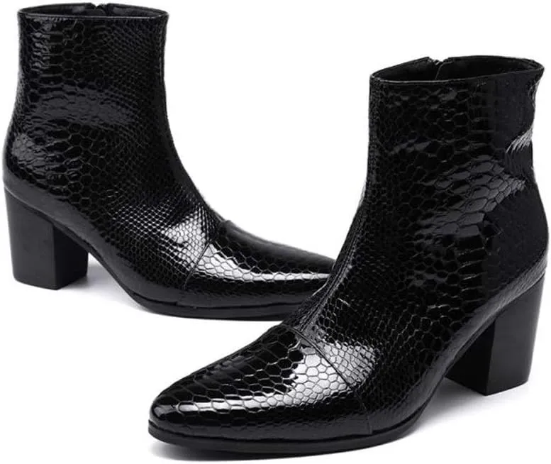 NEW For Men Ankle Boots Pointed Animal Pattern Zip Men Boots For Office Genuine Pure Leather The First Layer Of Cowhide