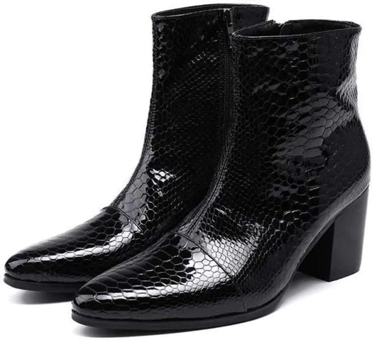 NEW For Men Ankle Boots Pointed Animal Pattern Zip Men Boots For Office Genuine Pure Leather The First Layer Of Cowhide