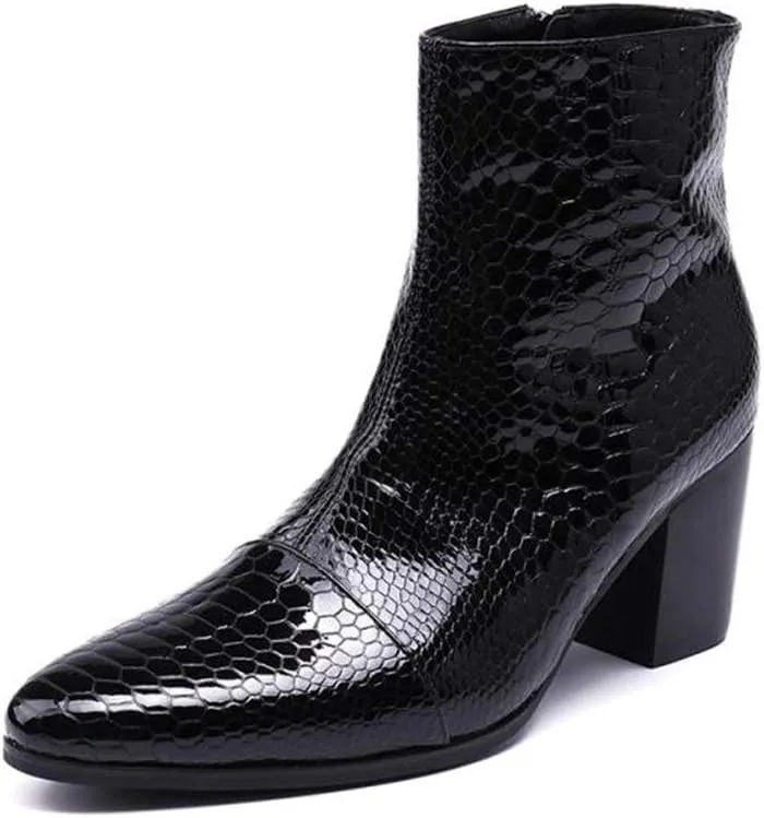 NEW For Men Ankle Boots Pointed Animal Pattern Zip Men Boots For Office Genuine Pure Leather The First Layer Of Cowhide