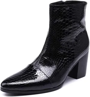 NEW For Men Ankle Boots Pointed Animal Pattern Zip Men Boots For Office Genuine Pure Leather The First Layer Of Cowhide
