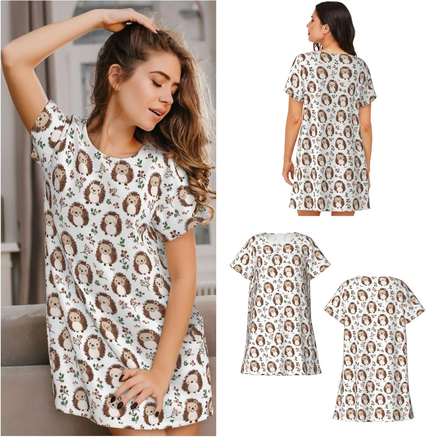 Nightgowns For Women Soft Cotton Sleepshirt Short Sleeve Lounge Dress Casual Ladies Sleepwear