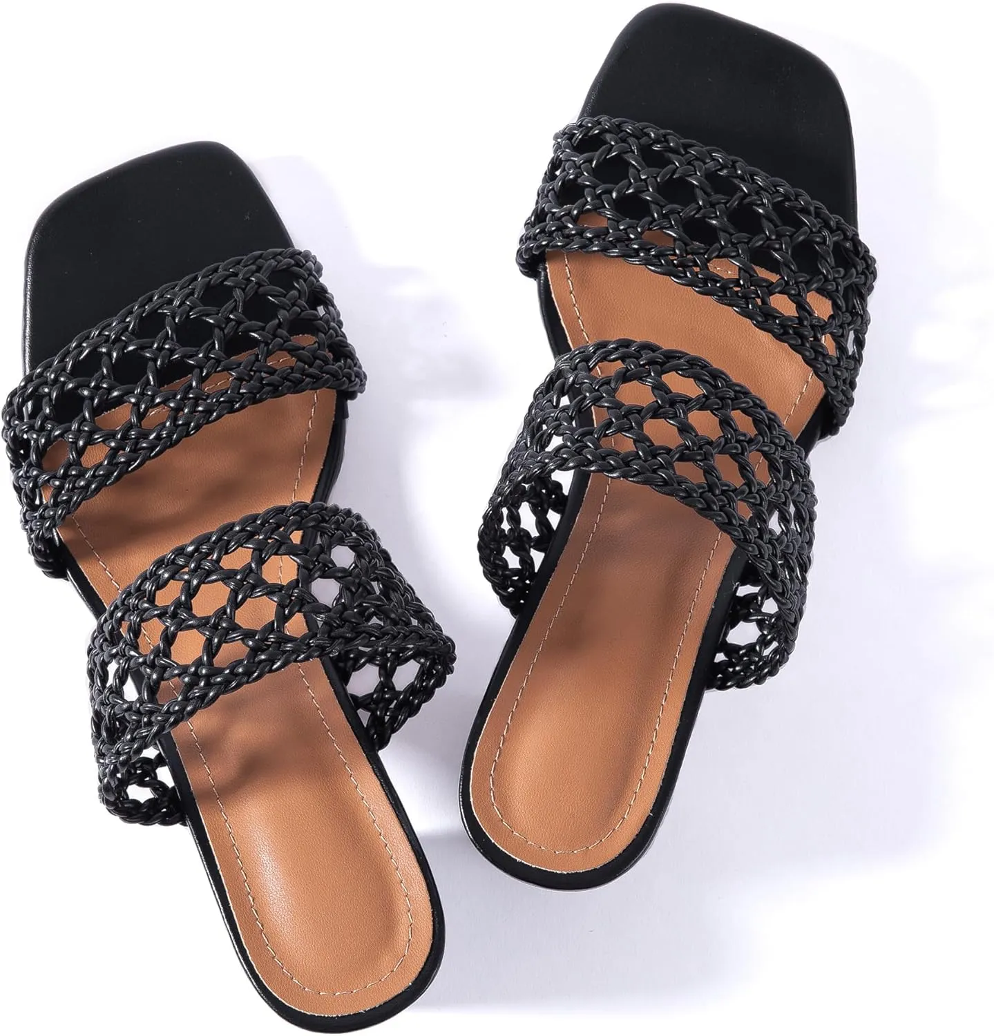 N.N.G Women Heels Sandals Braided Block Nude Summer Chunky Square Leather Woven Comfort Strappy Dress Casual Pumps Mules