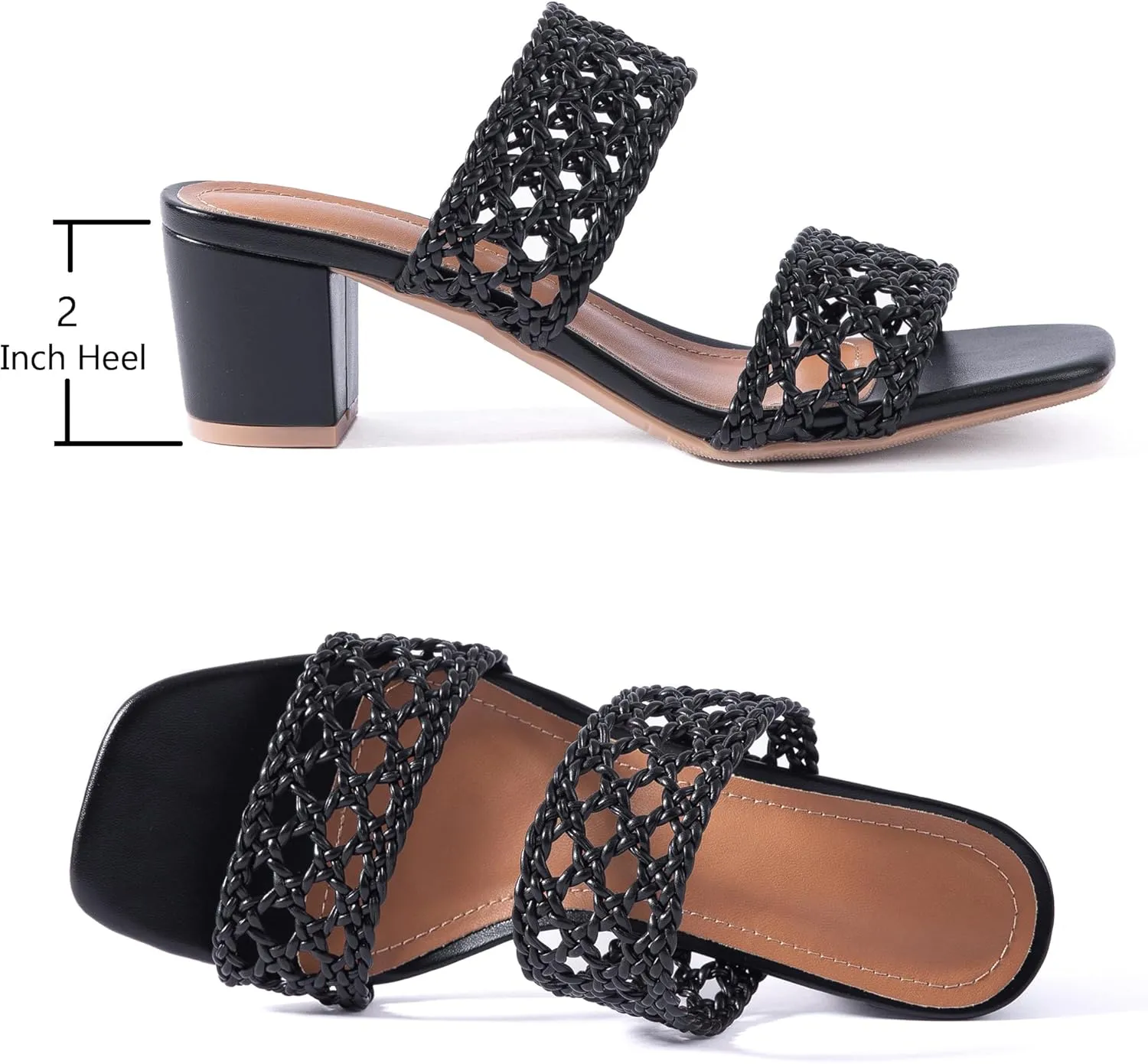 N.N.G Women Heels Sandals Braided Block Nude Summer Chunky Square Leather Woven Comfort Strappy Dress Casual Pumps Mules