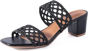 N.N.G Women Heels Sandals Braided Block Nude Summer Chunky Square Leather Woven Comfort Strappy Dress Casual Pumps Mules