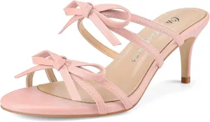 Oh Mispares Black Heels with Bow for Women Cute Sandals Round Open Toe Strappy Heeled Mules 2 Inch Elegant Heeled Stiletto Slides for Wedding Party Prom