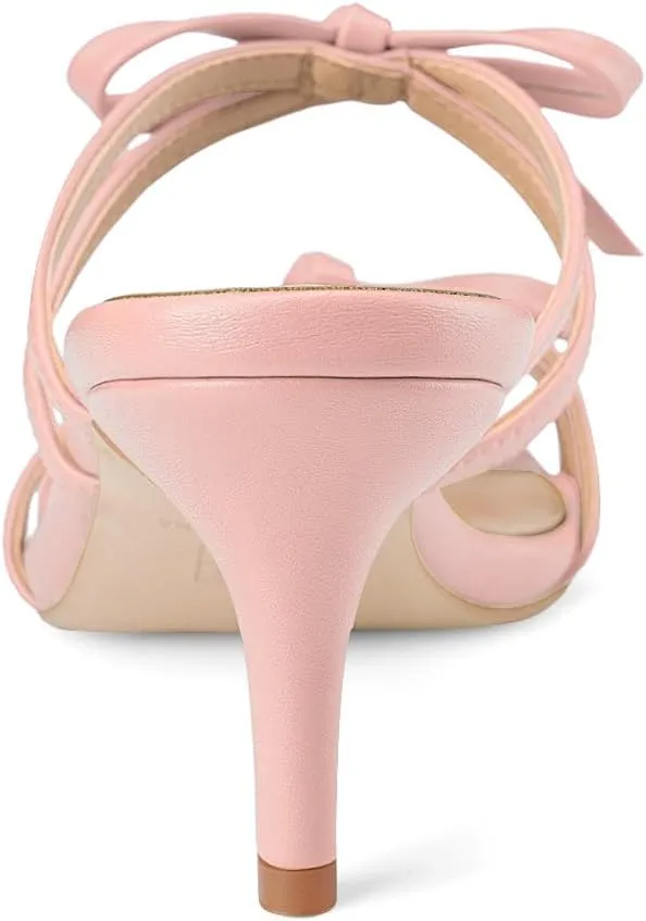 Oh Mispares Black Heels with Bow for Women Cute Sandals Round Open Toe Strappy Heeled Mules 2 Inch Elegant Heeled Stiletto Slides for Wedding Party Prom