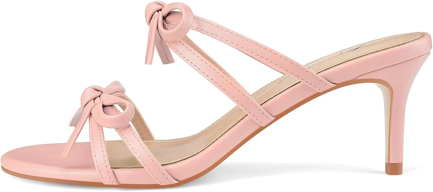 Oh Mispares Black Heels with Bow for Women Cute Sandals Round Open Toe Strappy Heeled Mules 2 Inch Elegant Heeled Stiletto Slides for Wedding Party Prom