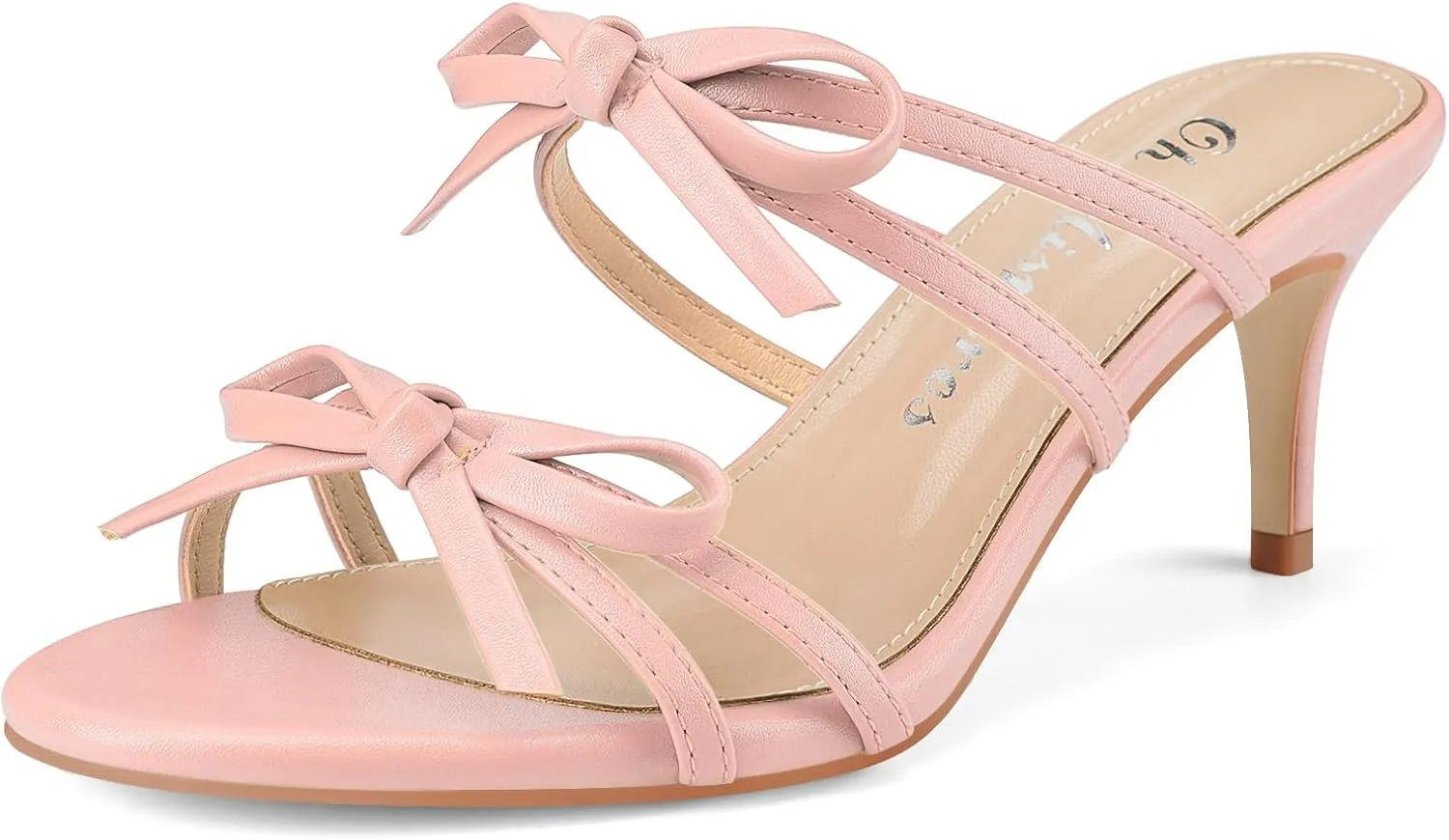 Oh Mispares Black Heels with Bow for Women Cute Sandals Round Open Toe Strappy Heeled Mules 2 Inch Elegant Heeled Stiletto Slides for Wedding Party Prom