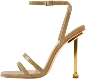 onlymaker Women's Fashion Square Toe Ankle Sandals Cross Buckle Strap Sexy Open-back Golden Stiletto High Heel Sandals