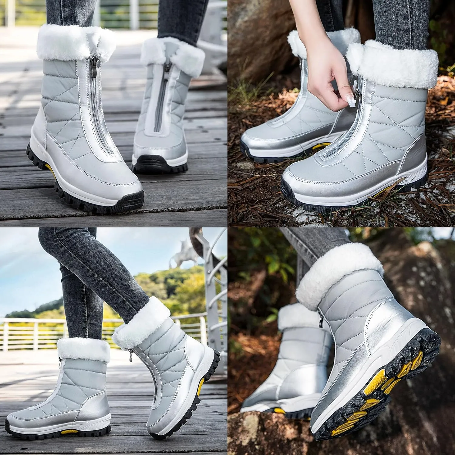 Optigard Women's High Top Snow Boots with Zipper,Warm Fur Lined Winter Waterproof Thick Sole Ankle Boots Slip-On Outdoor Comfortable Anti-Slip Walking Boots