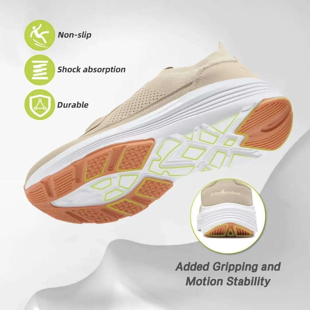 OrthoComfoot Men's Orthopedic Slip-On Loafers Walking Shoes: Comfortable Casual Arch Support Plantar Fasciitis Thick Sneakers, Breathable Work Tennis Orthotic Flat Feet Shoes for Foot Pain Relief
