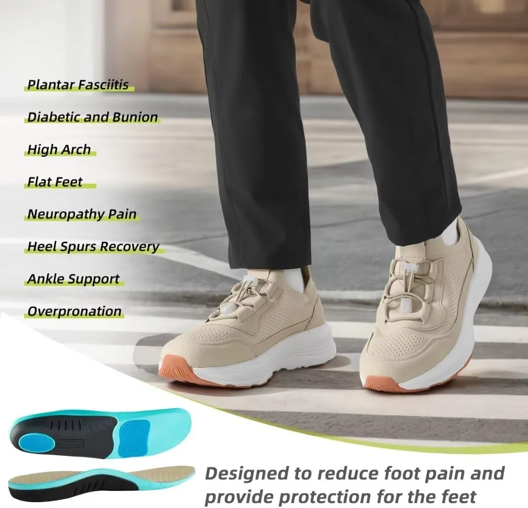 OrthoComfoot Men's Orthopedic Slip-On Loafers Walking Shoes: Comfortable Casual Arch Support Plantar Fasciitis Thick Sneakers, Breathable Work Tennis Orthotic Flat Feet Shoes for Foot Pain Relief