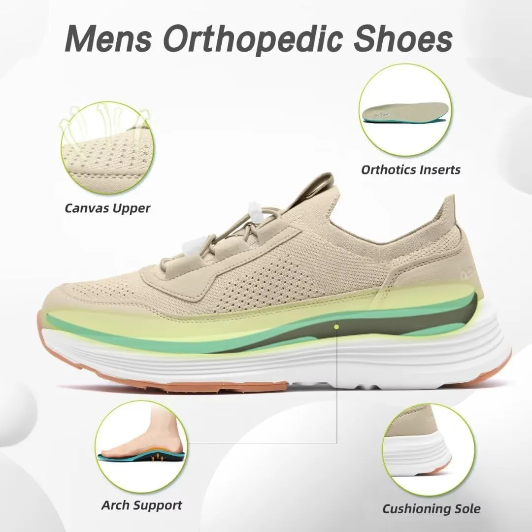 OrthoComfoot Men's Orthopedic Slip-On Loafers Walking Shoes: Comfortable Casual Arch Support Plantar Fasciitis Thick Sneakers, Breathable Work Tennis Orthotic Flat Feet Shoes for Foot Pain Relief