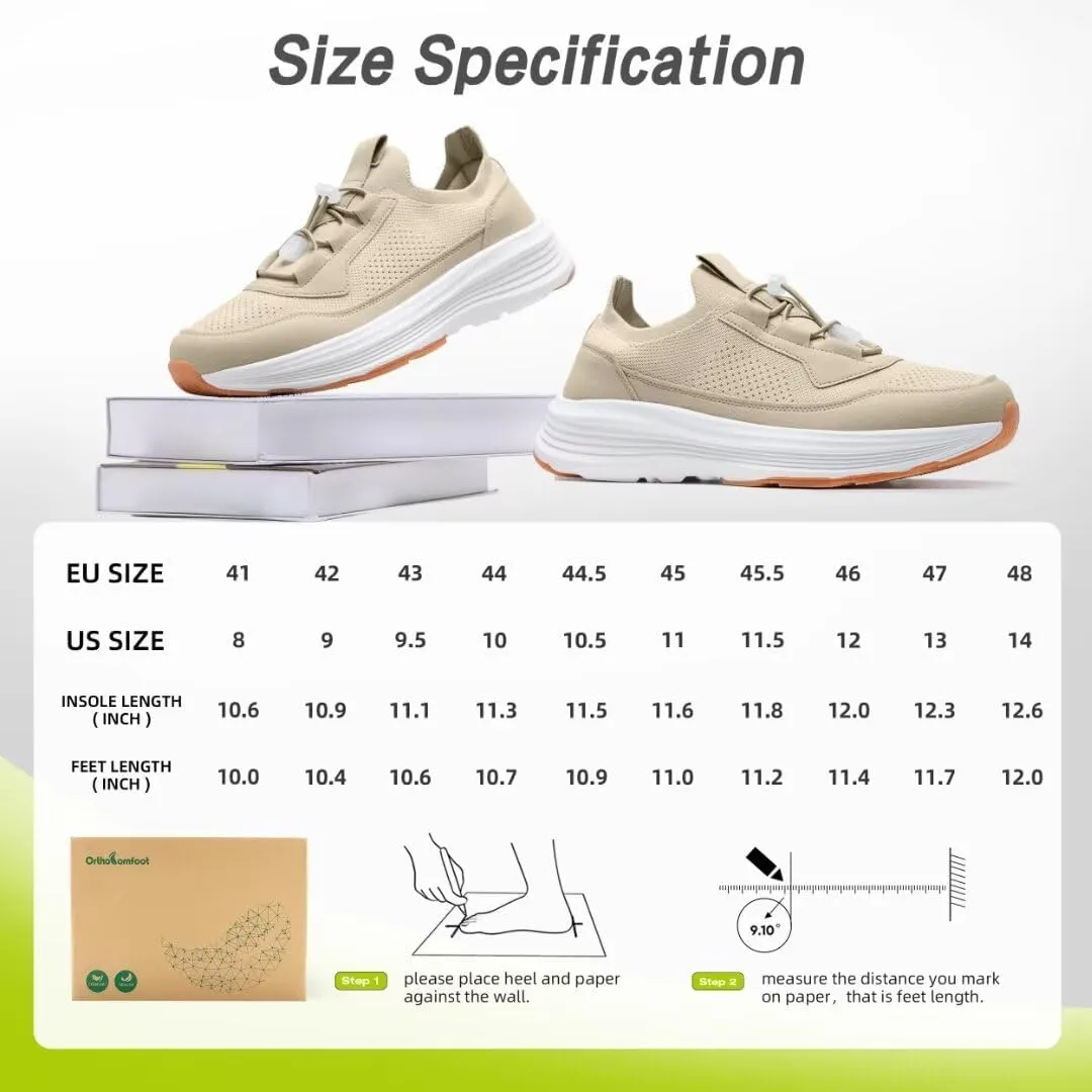 OrthoComfoot Men's Orthopedic Slip-On Loafers Walking Shoes: Comfortable Casual Arch Support Plantar Fasciitis Thick Sneakers, Breathable Work Tennis Orthotic Flat Feet Shoes for Foot Pain Relief