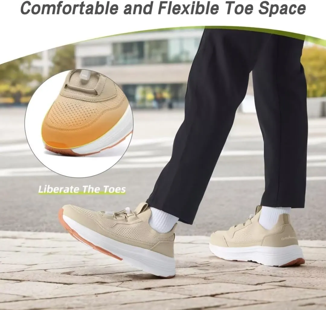 OrthoComfoot Men's Orthopedic Slip-On Loafers Walking Shoes: Comfortable Casual Arch Support Plantar Fasciitis Thick Sneakers, Breathable Work Tennis Orthotic Flat Feet Shoes for Foot Pain Relief