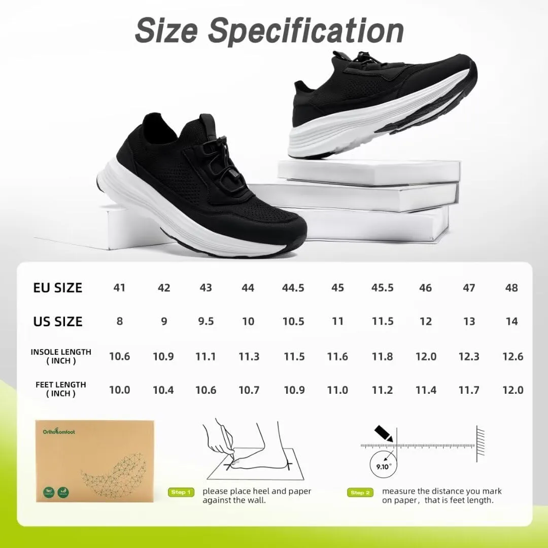 OrthoComfoot Men's Orthopedic Slip-On Loafers Walking Shoes: Comfortable Casual Arch Support Plantar Fasciitis Thick Sneakers, Breathable Work Tennis Orthotic Flat Feet Shoes for Foot Pain Relief