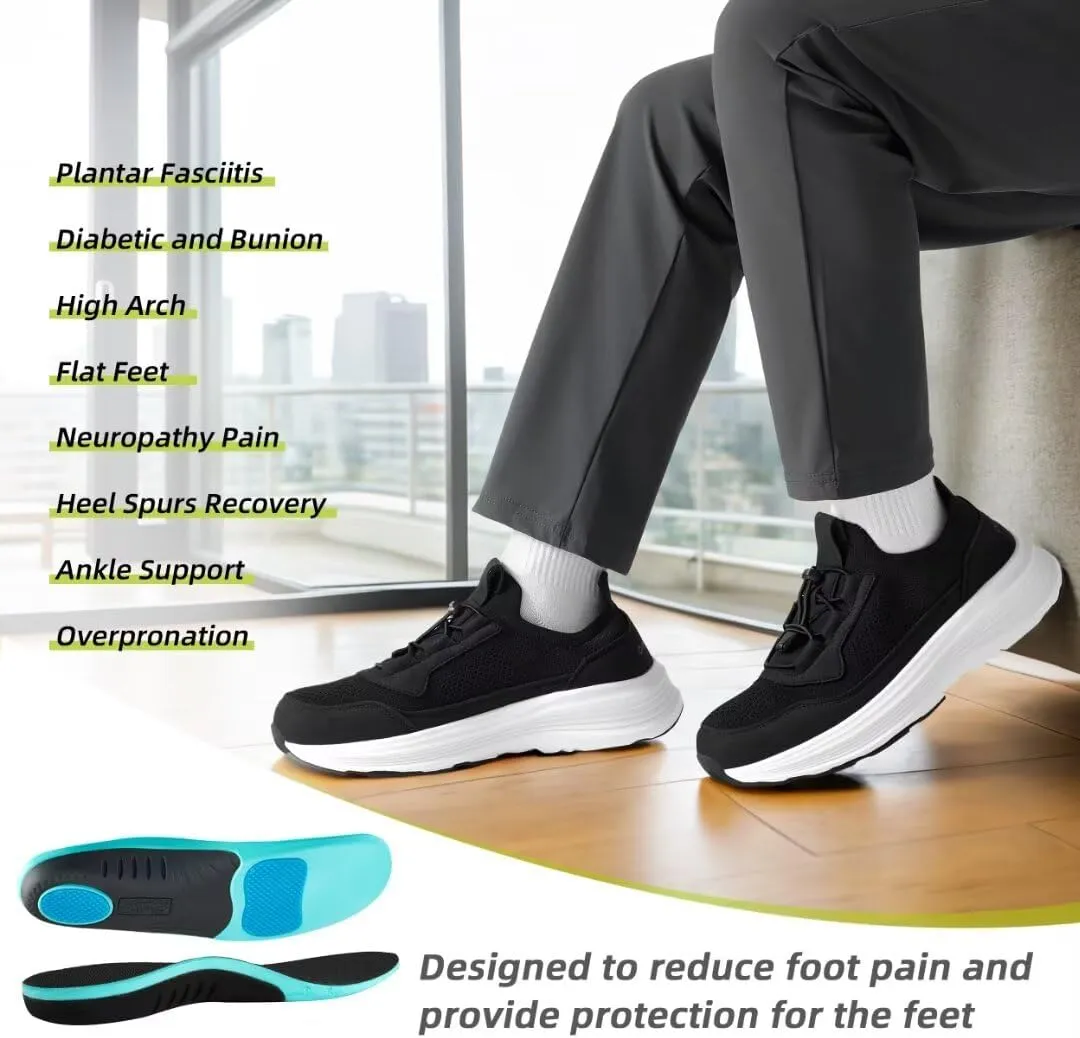 OrthoComfoot Men's Orthopedic Slip-On Loafers Walking Shoes: Comfortable Casual Arch Support Plantar Fasciitis Thick Sneakers, Breathable Work Tennis Orthotic Flat Feet Shoes for Foot Pain Relief