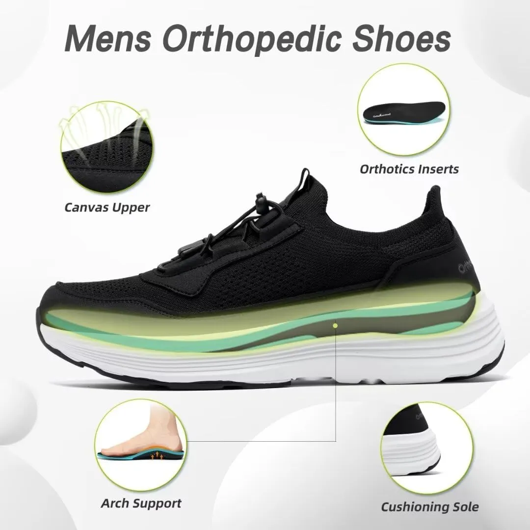 OrthoComfoot Men's Orthopedic Slip-On Loafers Walking Shoes: Comfortable Casual Arch Support Plantar Fasciitis Thick Sneakers, Breathable Work Tennis Orthotic Flat Feet Shoes for Foot Pain Relief