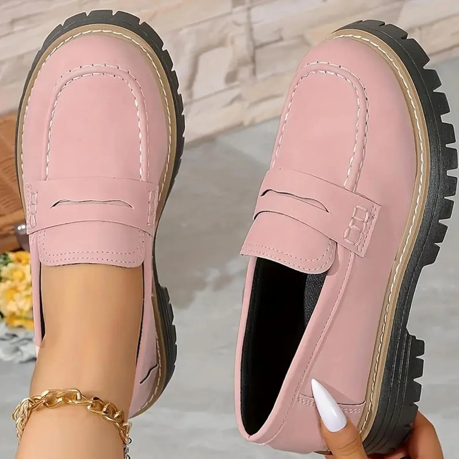 Orthoture-Orthopedic Platform Loafers Wide Toe Lightweight Casual Comfort Shoes Slip-On Chunky Low Heel Fashion Loafers