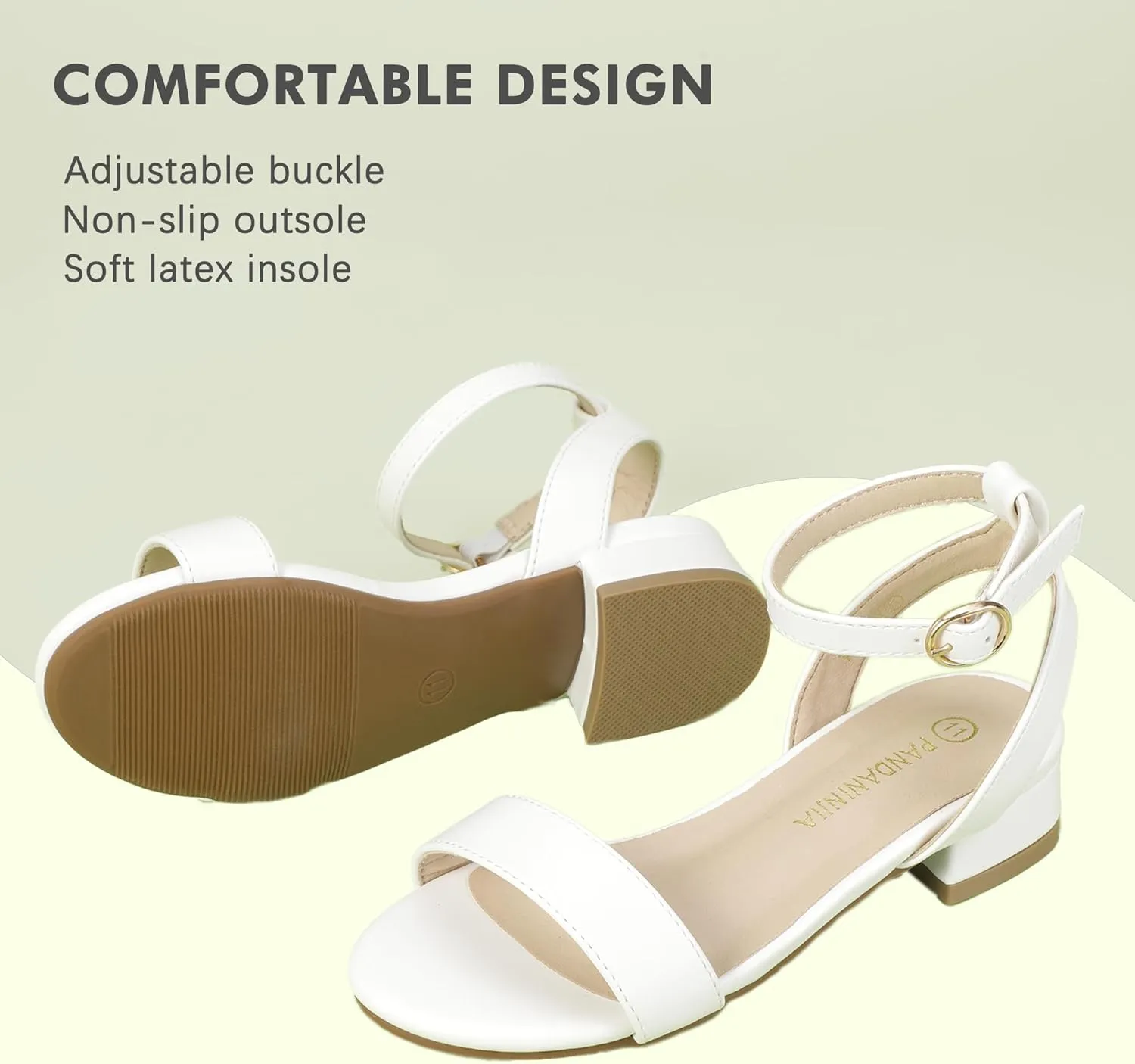 PANDANINJIA Girls Sandals Low Heels Dress Shoes Open Toe Flower Girl Wedding Party for Little Big Kid Dress Sandals