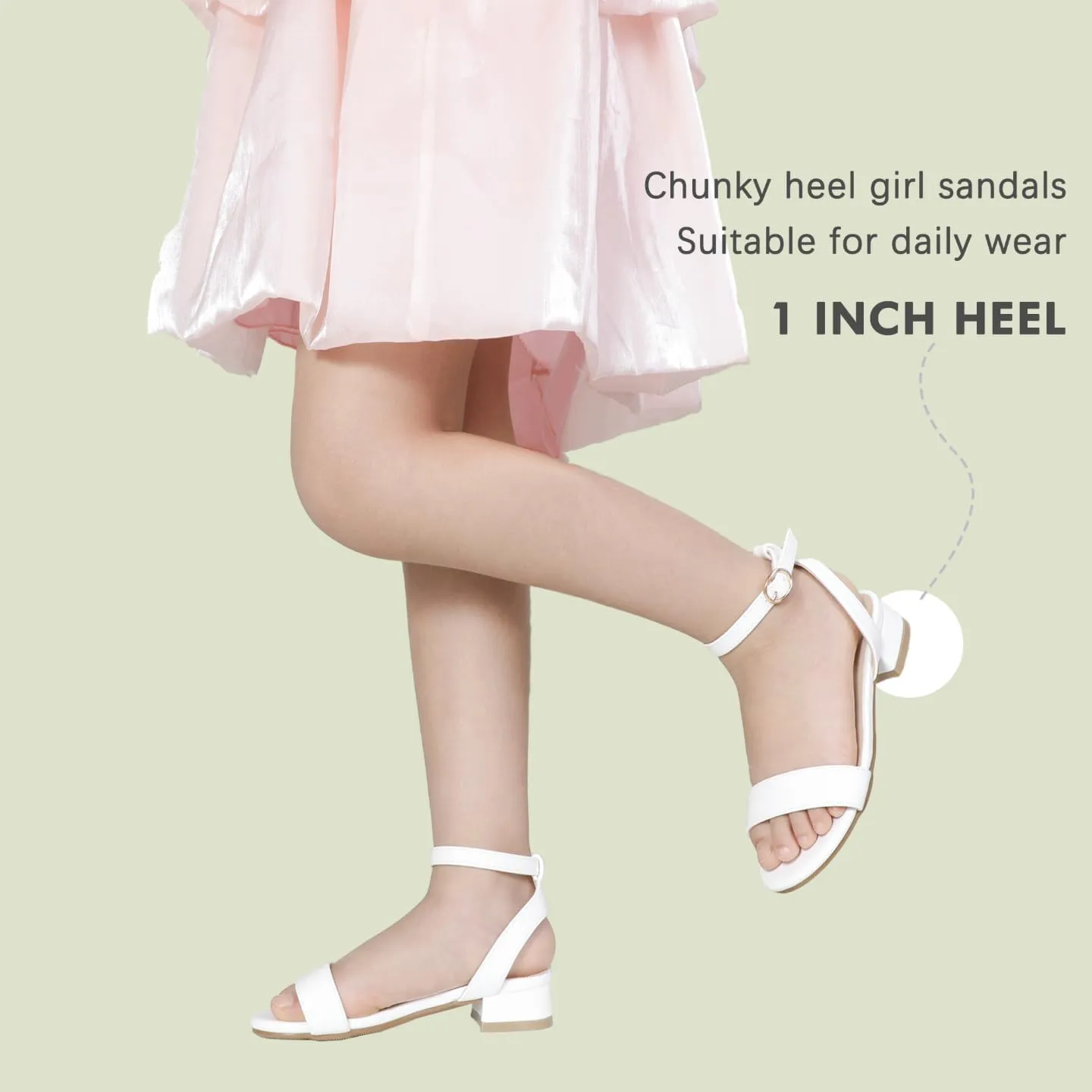PANDANINJIA Girls Sandals Low Heels Dress Shoes Open Toe Flower Girl Wedding Party for Little Big Kid Dress Sandals