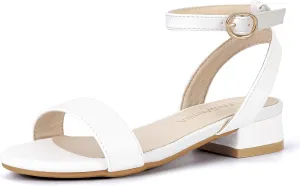 PANDANINJIA Girls Sandals Low Heels Dress Shoes Open Toe Flower Girl Wedding Party for Little Big Kid Dress Sandals
