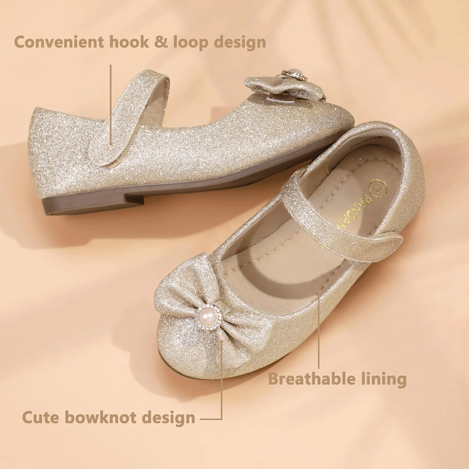 PANDANINJIA Rika Girls Dress Shoes Flower Girl Mary Jane Flats Wedding Party School Shoes for Toddler Little Kid Big Kid
