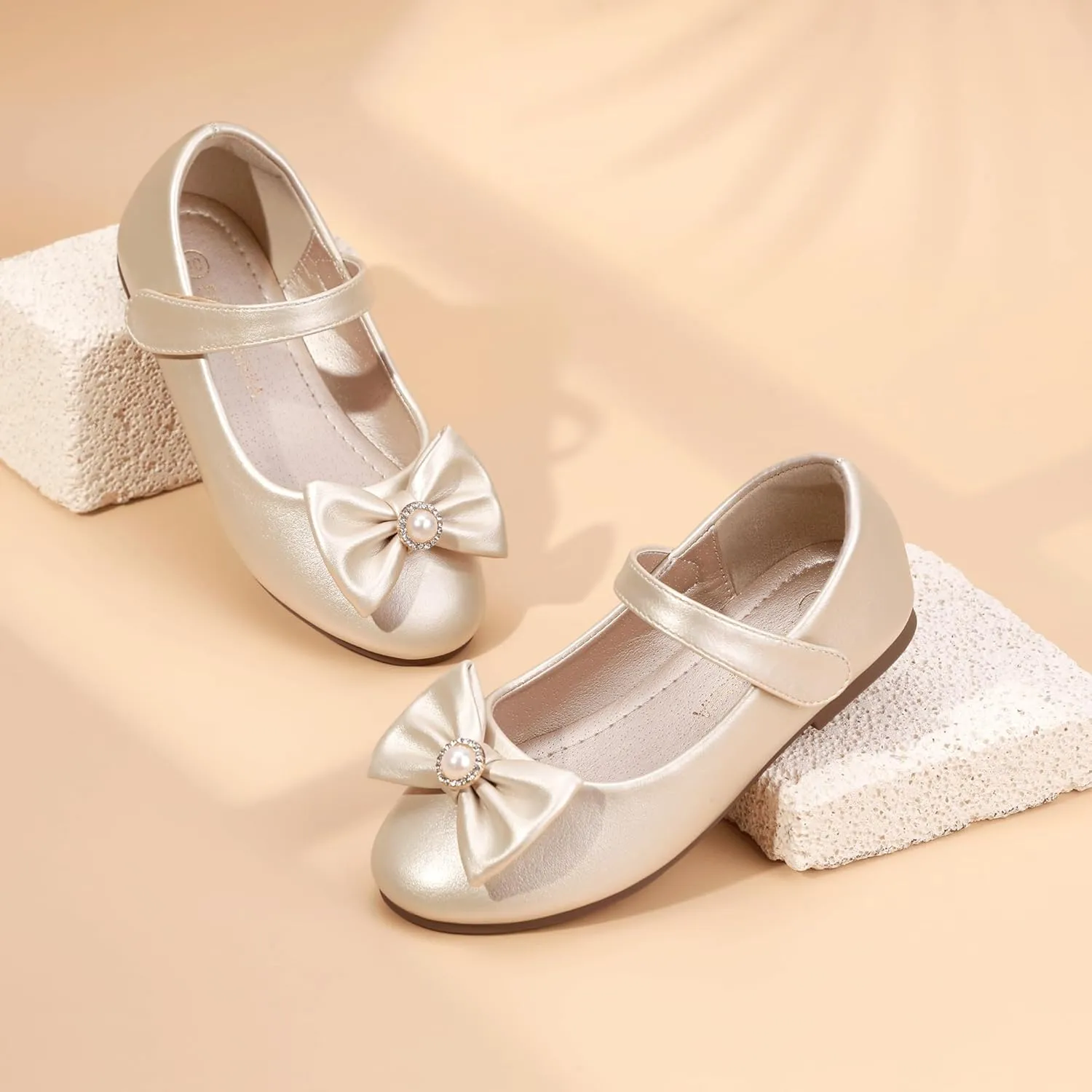 PANDANINJIA Rika Girls Dress Shoes Flower Girl Mary Jane Flats Wedding Party School Shoes for Toddler Little Kid Big Kid
