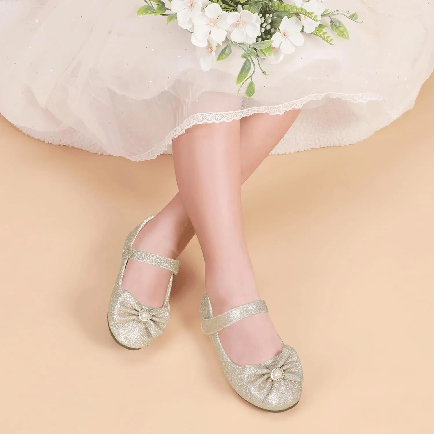 PANDANINJIA Rika Girls Dress Shoes Flower Girl Mary Jane Flats Wedding Party School Shoes for Toddler Little Kid Big Kid