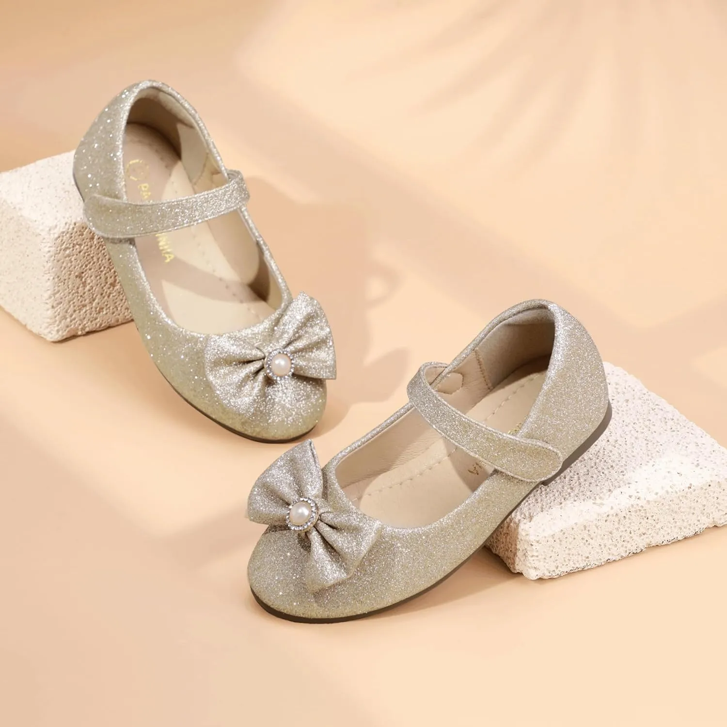 PANDANINJIA Rika Girls Dress Shoes Flower Girl Mary Jane Flats Wedding Party School Shoes for Toddler Little Kid Big Kid