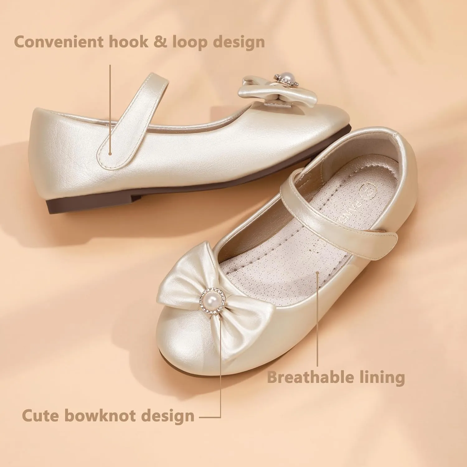 PANDANINJIA Rika Girls Dress Shoes Flower Girl Mary Jane Flats Wedding Party School Shoes for Toddler Little Kid Big Kid