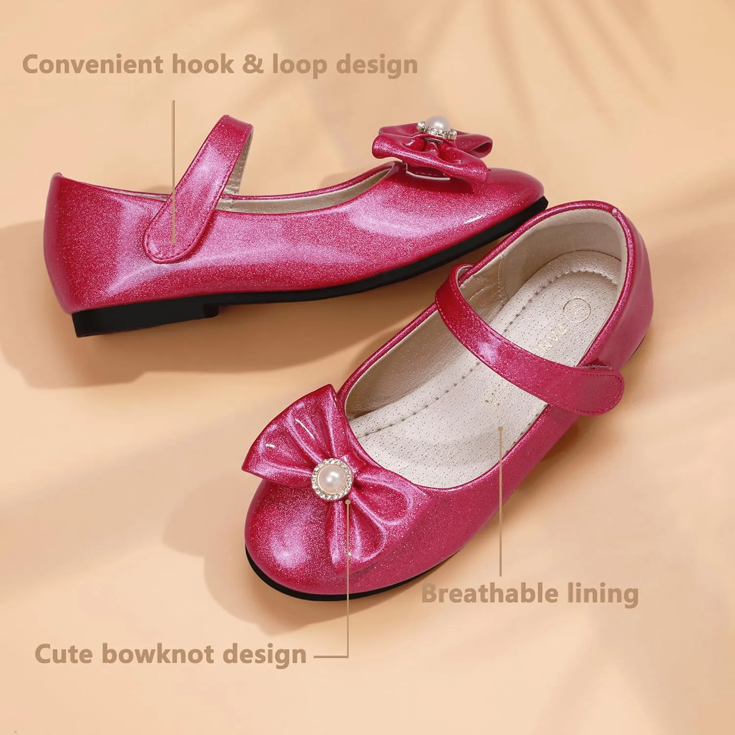 PANDANINJIA Rika Girls Dress Shoes Flower Girl Mary Jane Flats Wedding Party School Shoes for Toddler Little Kid Big Kid
