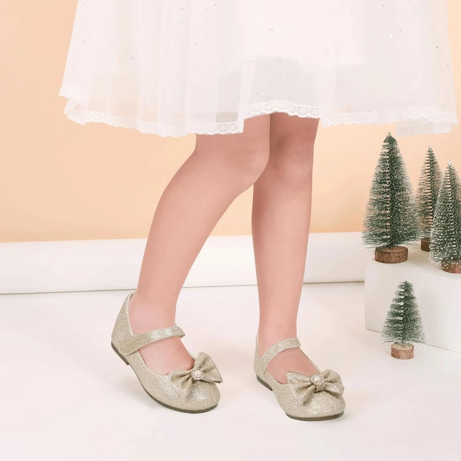 PANDANINJIA Rika Girls Dress Shoes Flower Girl Mary Jane Flats Wedding Party School Shoes for Toddler Little Kid Big Kid
