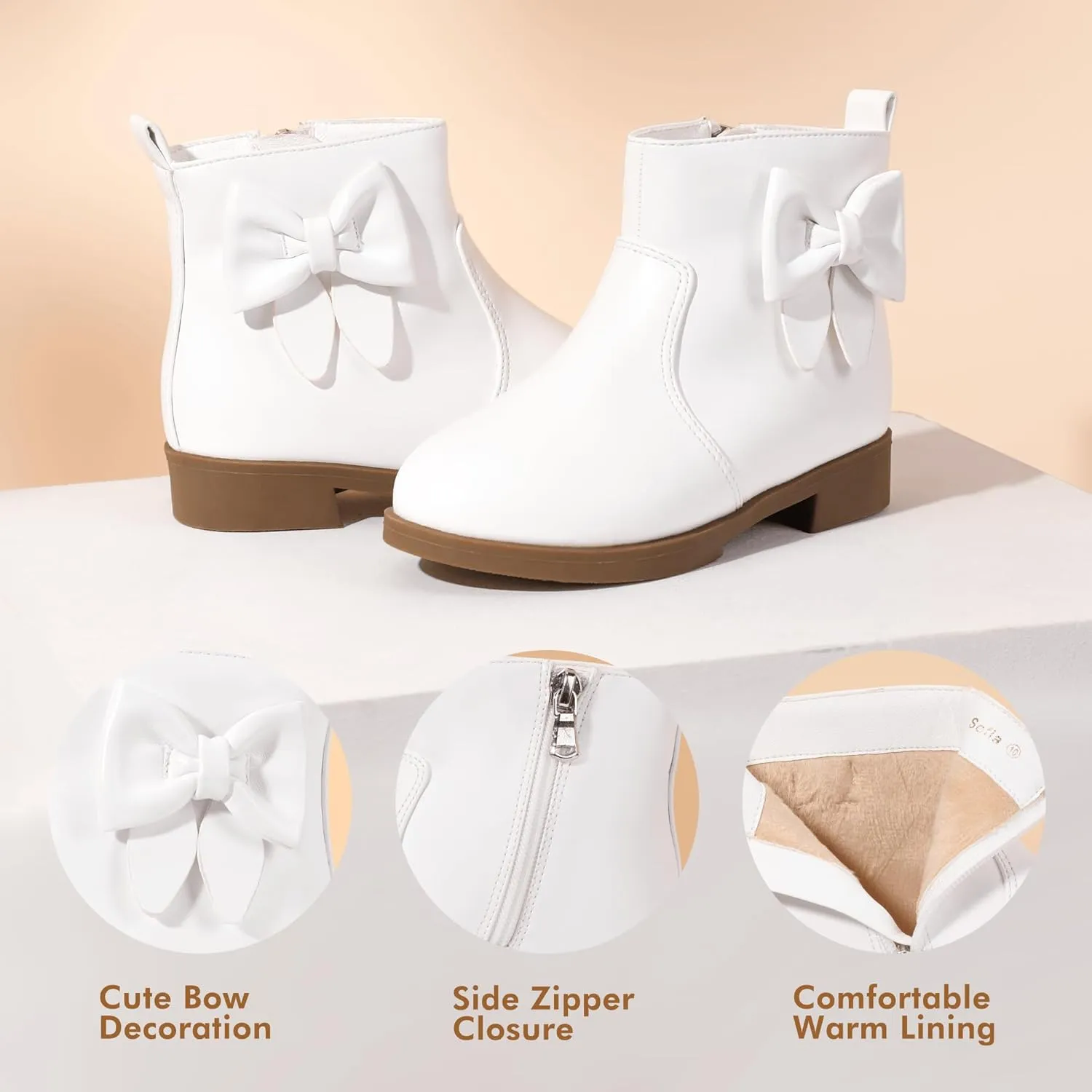PANDANINJIA Toddler/Little Kid Girl's Sofia Sweet Short Ankle Boots Bowknot Side Zipper Dress Booties