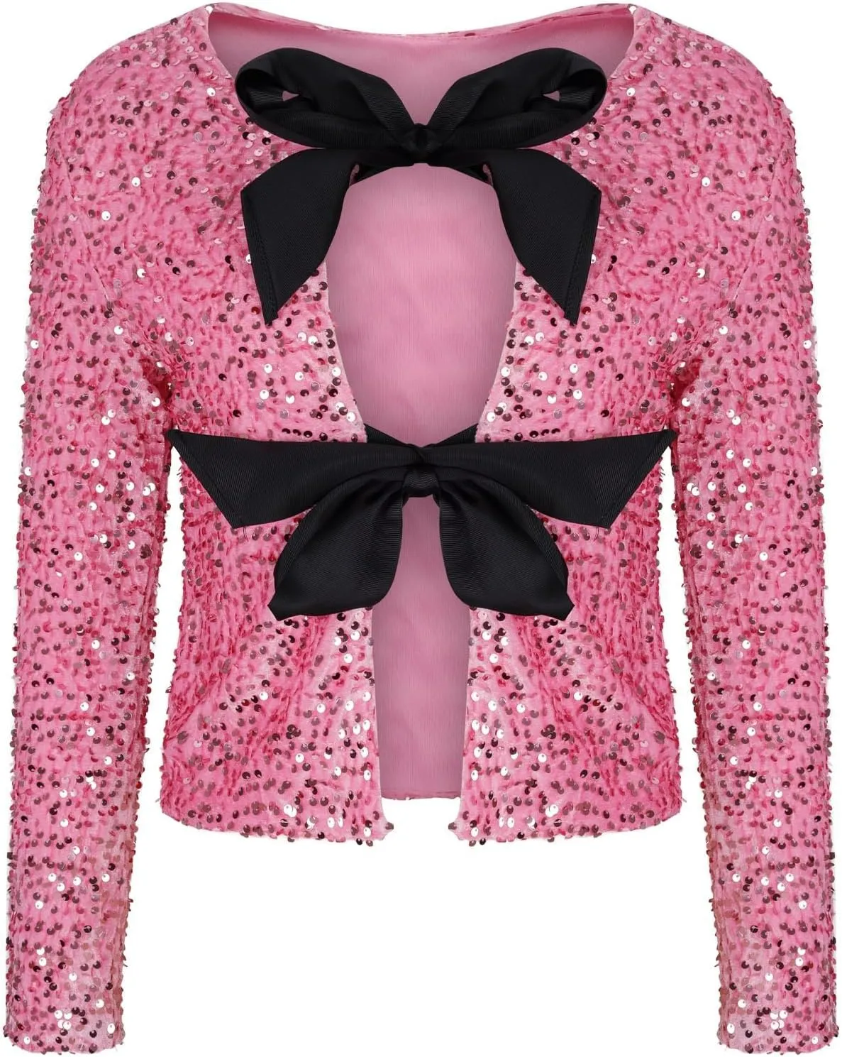 Party Velvet Tops for Women Elegant Sexy Front Bowknot Long Sleeve Shirts Sequin Velour Blouses Solid Cardigan