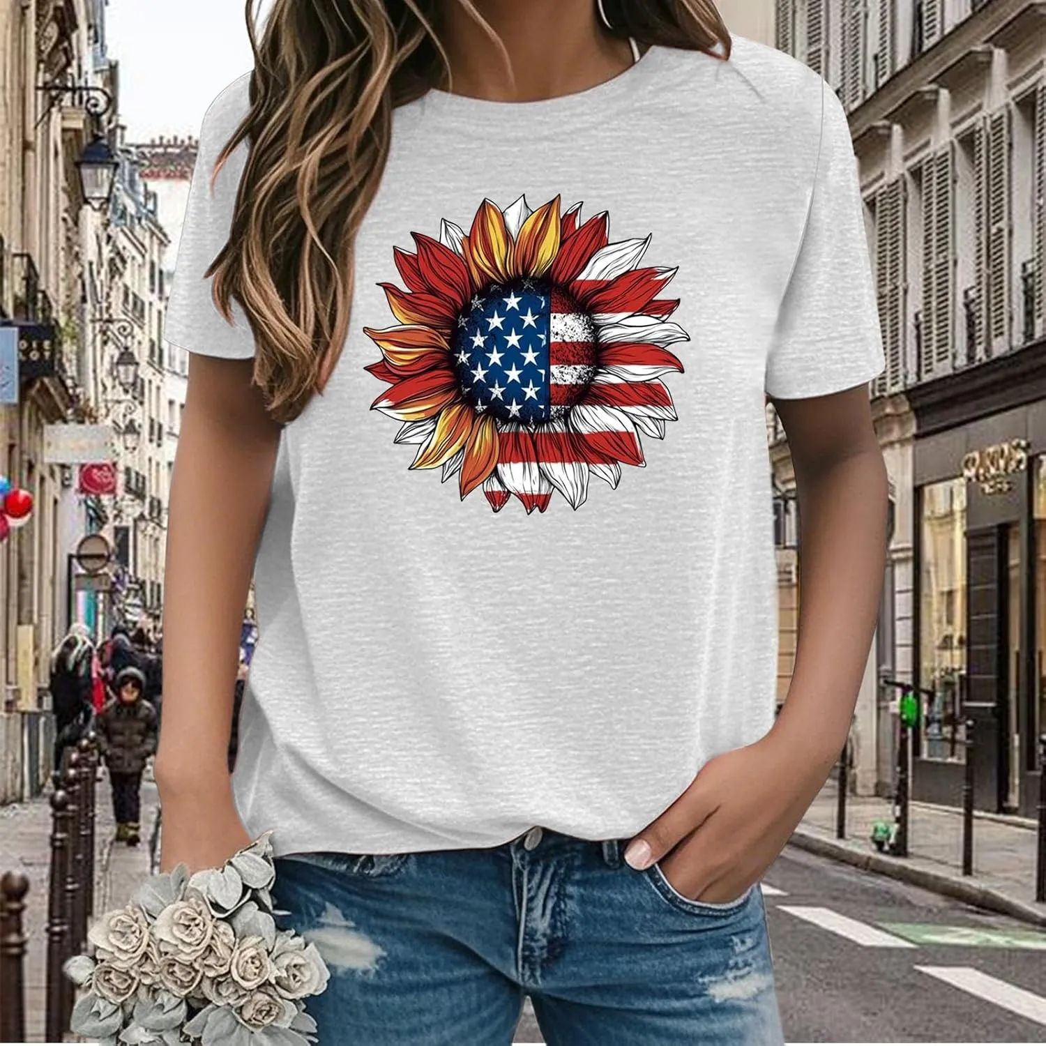 Patriotic Shirts for Women,Women Patriotic Shirt 4th of July Tee | Graphic Tee Short Sleeve Crew Neck Top Independence Day
