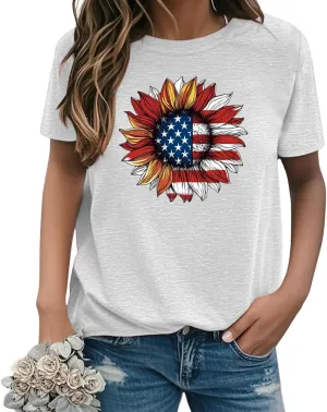 Patriotic Shirts for Women,Women Patriotic Shirt 4th of July Tee | Graphic Tee Short Sleeve Crew Neck Top Independence Day