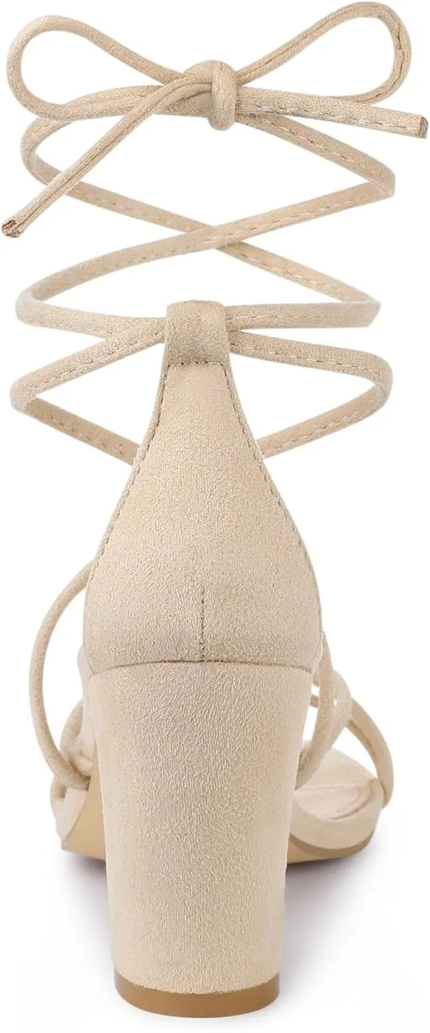 Perphy Lace Up Heels Strappy Chunky Heel Sandals for Women