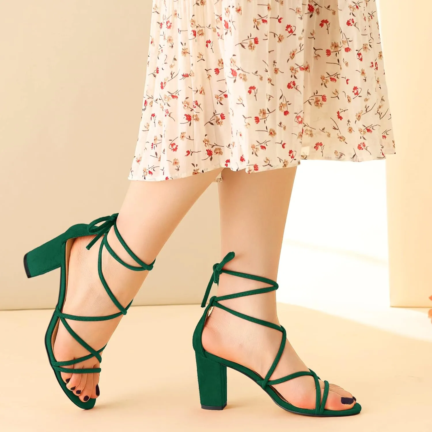 Perphy Lace Up Heels Strappy Chunky Heel Sandals for Women