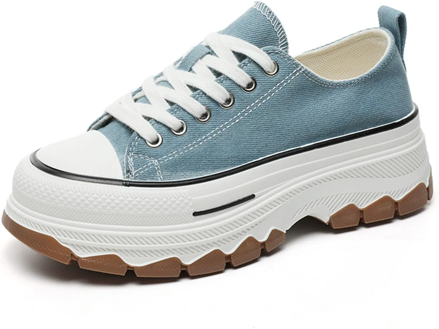 Platform Canvas Sneakers for Women Low Top Chunky Canvas Shoes Non Slip Preppy Shoes Breathable Fashion Sneakers