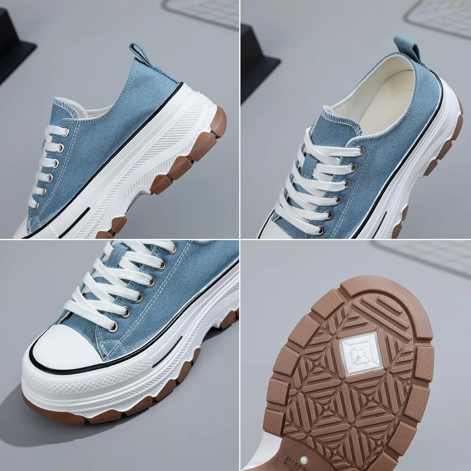 Platform Canvas Sneakers for Women Low Top Chunky Canvas Shoes Non Slip Preppy Shoes Breathable Fashion Sneakers