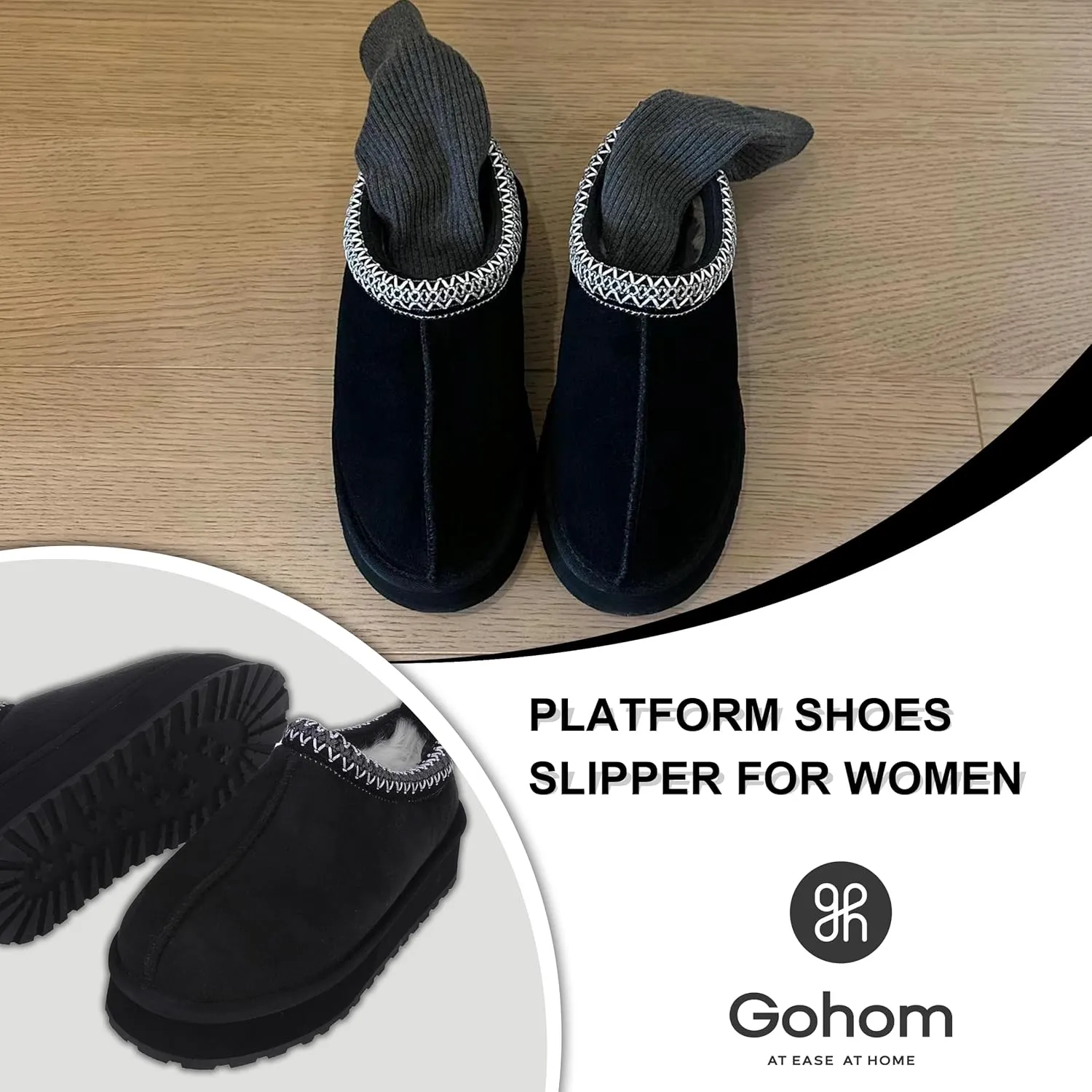 Platform Slippers Mini Boots for Women Fleece Lined Booties Anti-Slip Snow Slippers for Women Outdoor