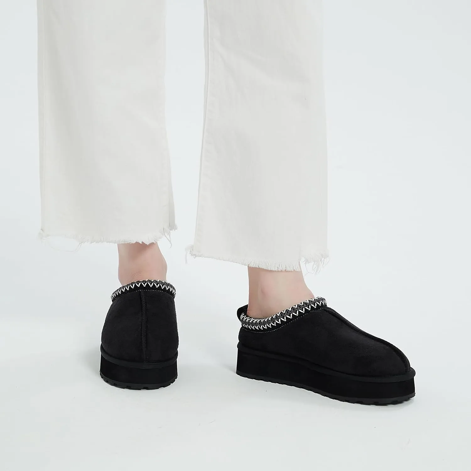 Platform Slippers Mini Boots for Women Fleece Lined Booties Anti-Slip Snow Slippers for Women Outdoor