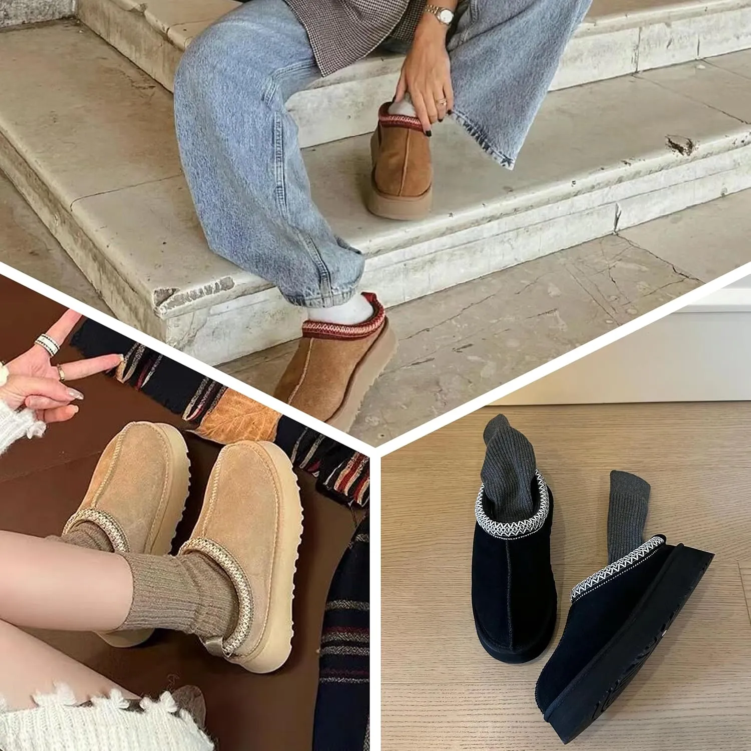 Platform Slippers Mini Boots for Women Fleece Lined Booties Anti-Slip Snow Slippers for Women Outdoor