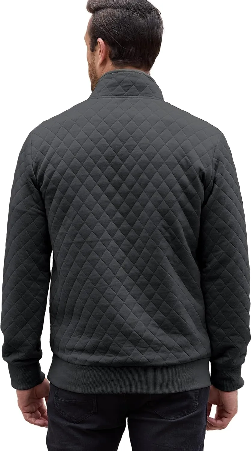 PLEPAN Mens Quilted Sweatshirt Long Sleeve Casual Stand Collar 1/4 Button Pullover Sweatshirts for Men