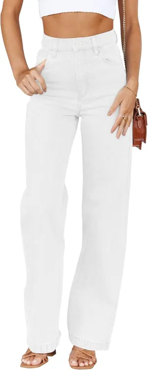 PLNOTME Women's High Waisted Jeans Boyfriend Baggy Straight Leg Casual Denim Pants