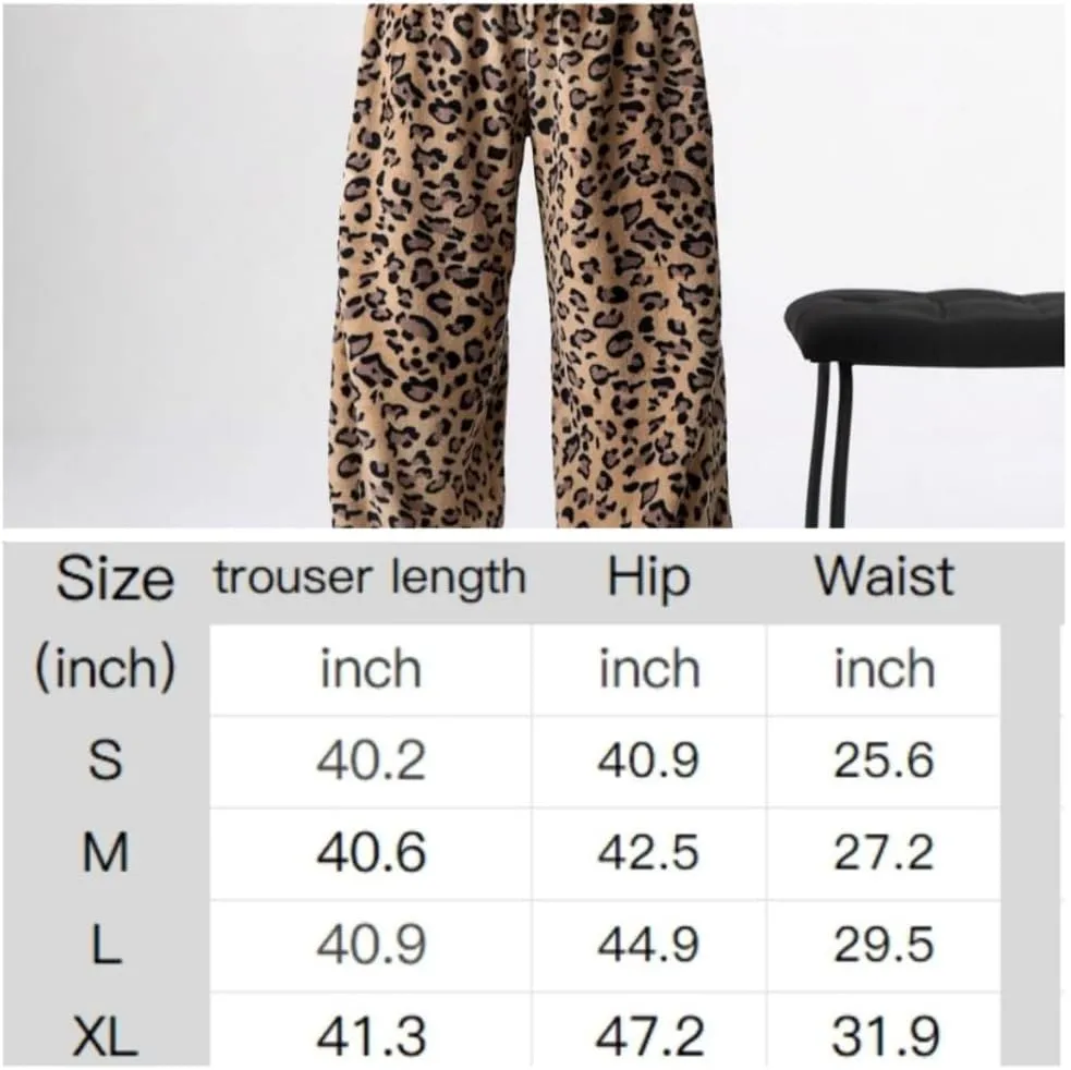 Plush Casual Pants in Spring and Summer, Leopard-Print Pants and Wide-Leg Pants