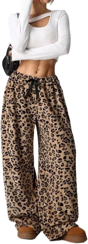 Plush Casual Pants in Spring and Summer, Leopard-Print Pants and Wide-Leg Pants