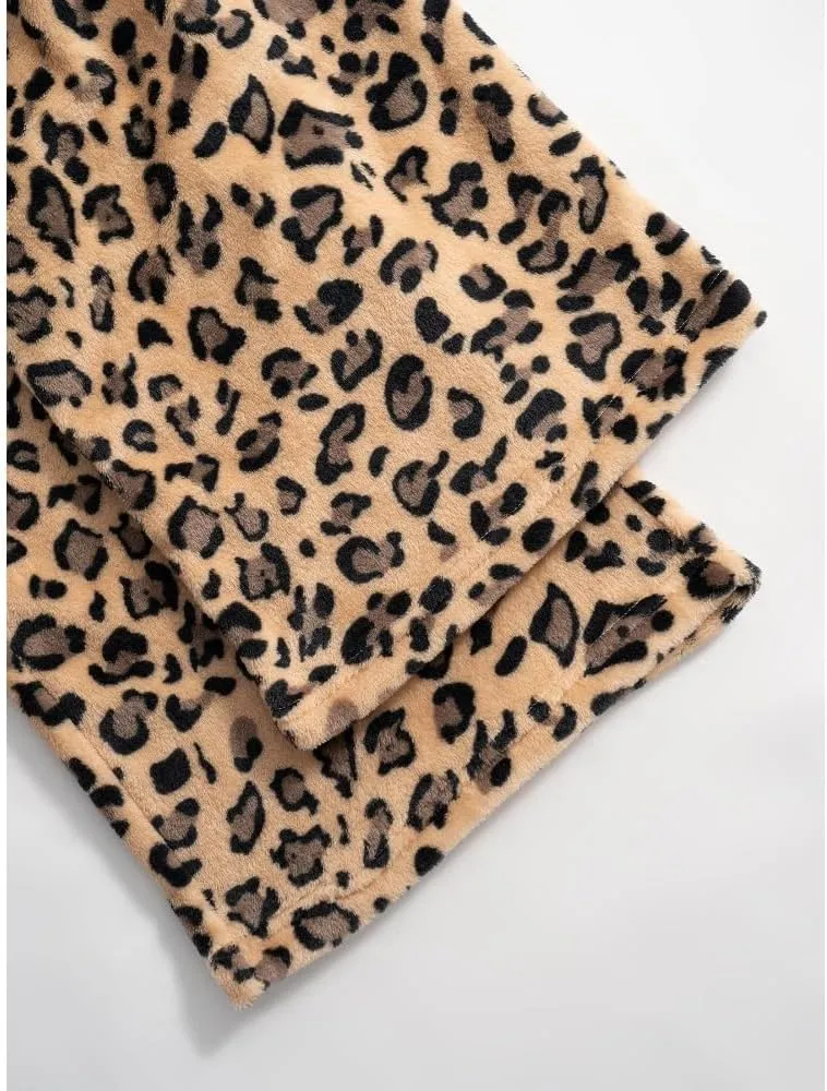 Plush Casual Pants in Spring and Summer, Leopard-Print Pants and Wide-Leg Pants