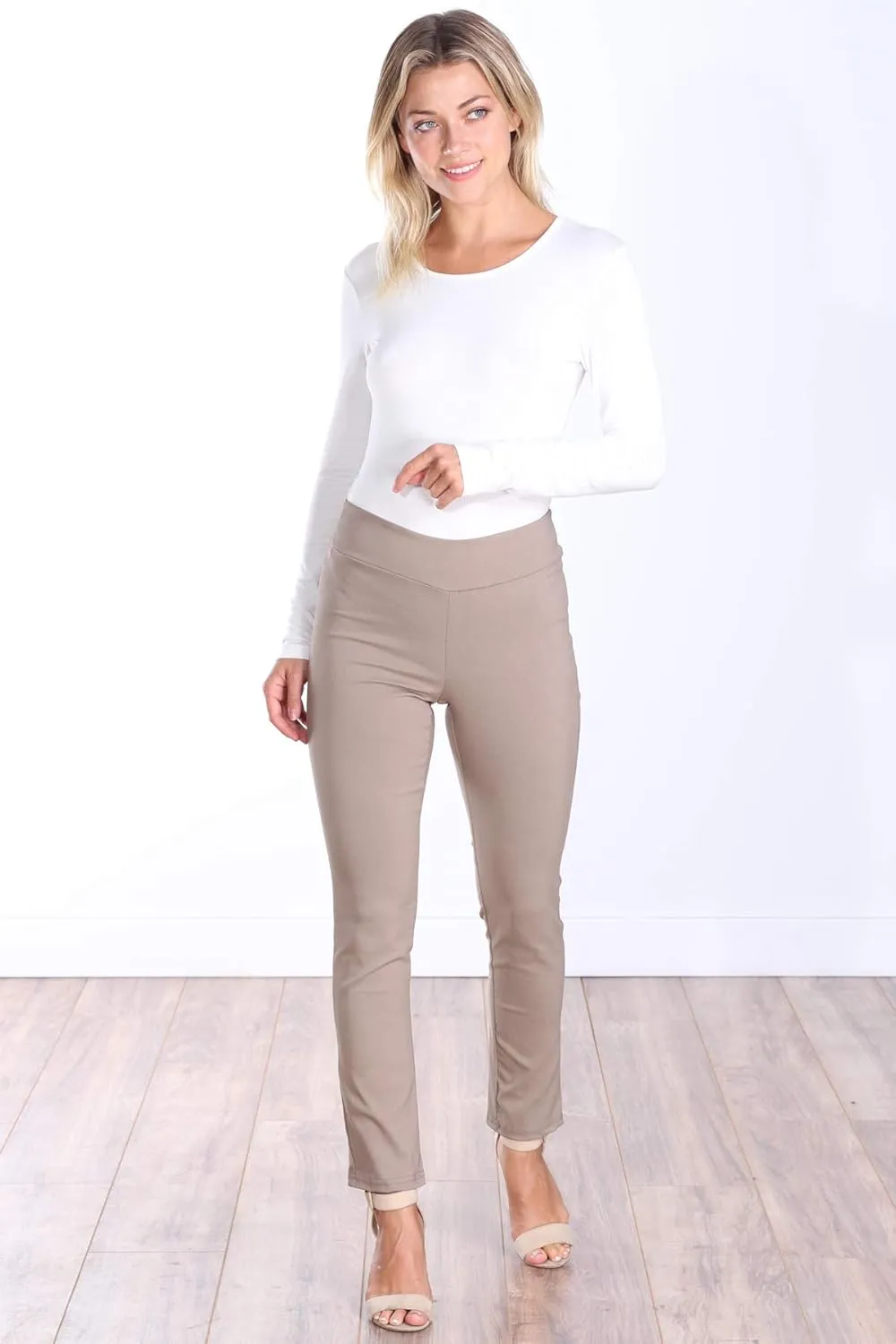 Popana Womens Stretch Pull On Dress Pants Ankle Length Work Casual - Made in USA